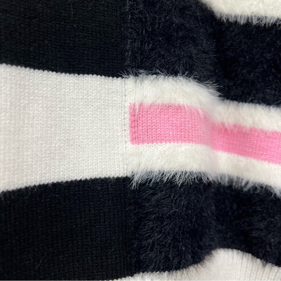 THML Kirsten striped M knit sweater white pink black bold modern high neckline - Picture 4 of 12